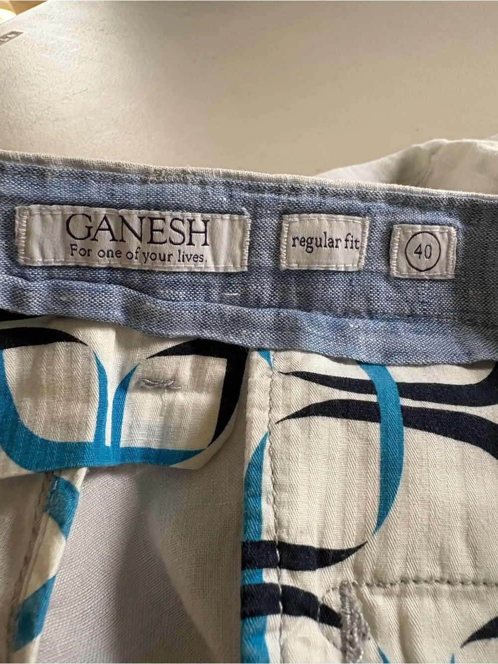 Ganesh - Men's Flat Front Linen Shorts. Size 40. Off White